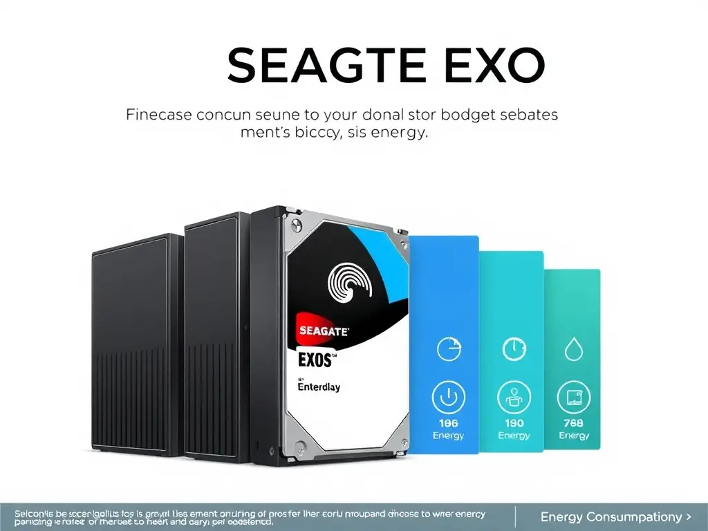 A graphic illustrating the power consumption of a SEAGATE EXOS drive compared to other enterprise drives, emphasizing its energy efficiency and cost savings.