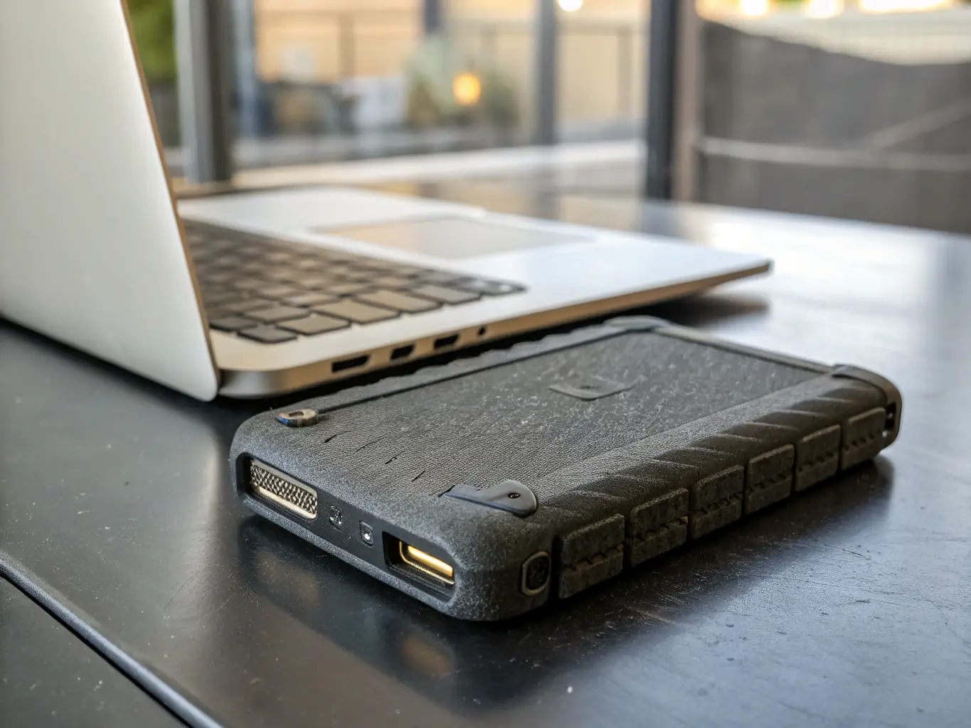 A close-up shot of a SEAGATE EXOS hard drive, highlighting its robust construction and enterprise-grade components, set against a backdrop of a modern data center.
